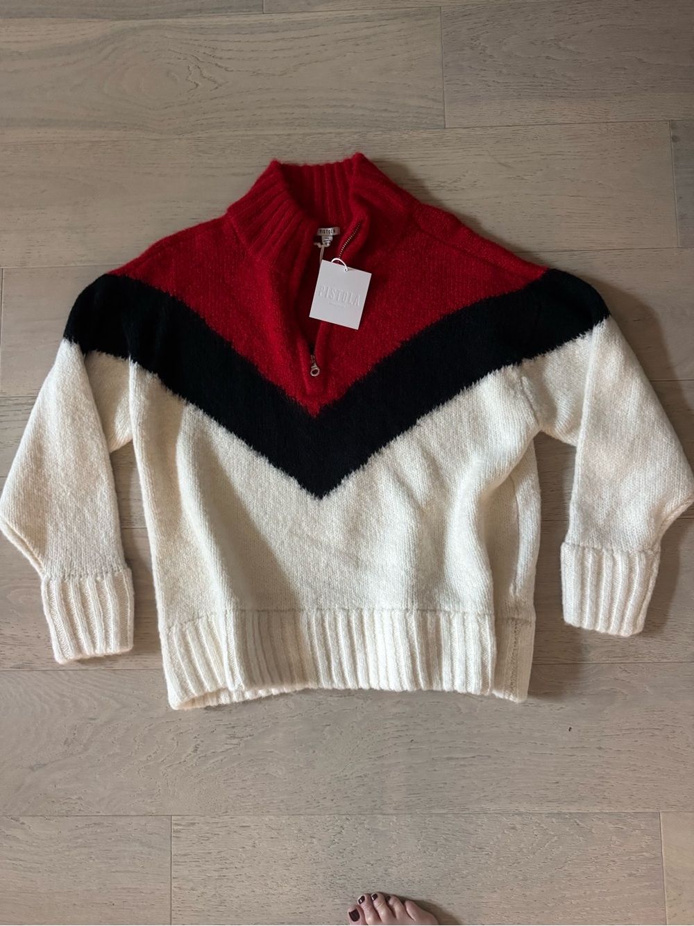 Pistola Red & Ivory Chevron Half-Zip Sweater - Brand: Pistola NWT